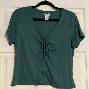 Rue+ Teal Front Tie Knit Top